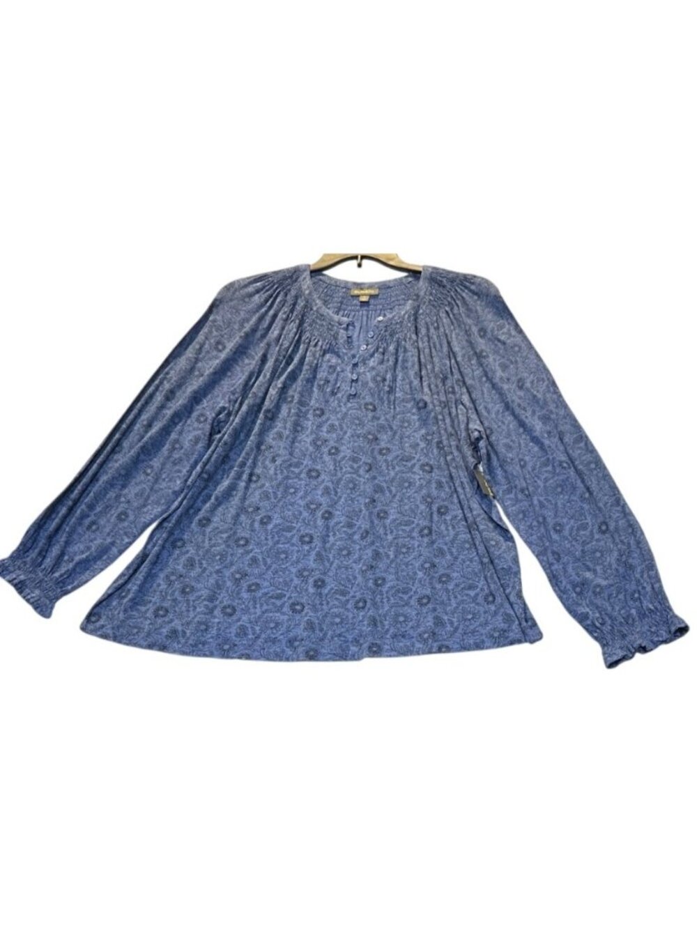 Style & Co Womens Size 3X Blue Smock Knit Top Floral Long Sleeve Boho Style
